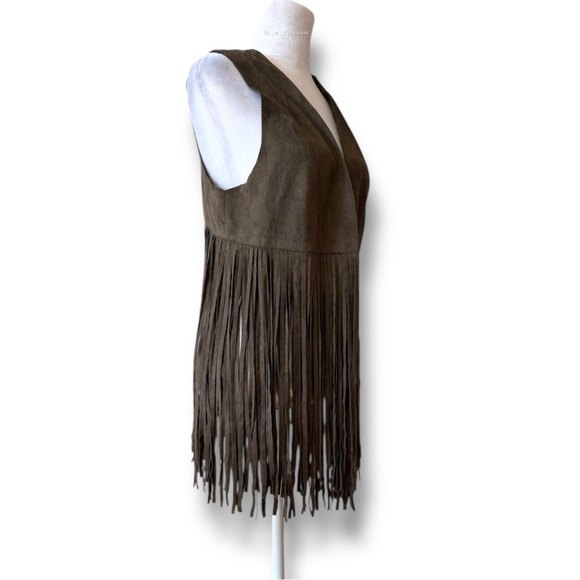 FATE Woodstock Olive Green Faux Suede Fringe Vest Western Festival Boho  Small - Picture 6 of 12